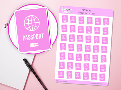 Passport planner Stickers | Travel Passport Holiday Bullet Journal Diary Sticker Sheet