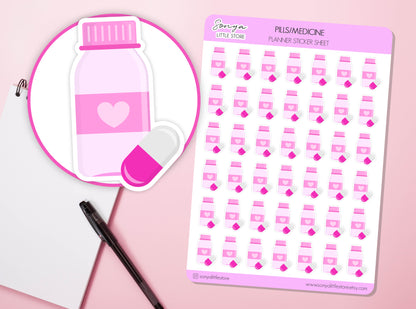 Pills Medication Planner Sticker | Medication Reminder | Vitamin Pill Tracking | Meds Tablet Journal Diary Sticker Sheet