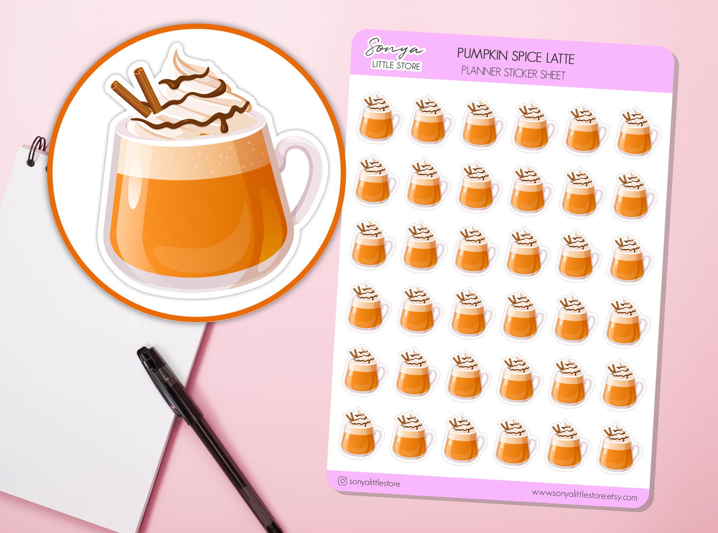 Pumpkin Spice Latte Planner Stickers | Autumn Cosy Coffee Mug Latte  Journal Diary Sticker Sheet