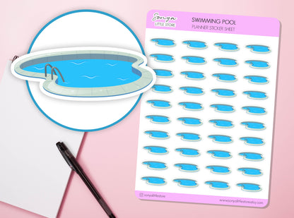 Swimming Pool Planner Stickers | Swim Reminder Swimming Lesson | Pool Day Journal Diary Sticker Sheet