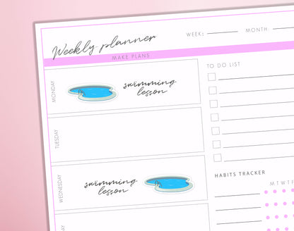 Swimming Pool Planner Stickers | Swim Reminder Swimming Lesson | Pool Day Journal Diary Sticker Sheet