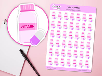 Take Vitamins Reminder Planner Sticker | Medication Reminder Pill Tracking | Meds Tablet Journal Diary Sticker Sheet