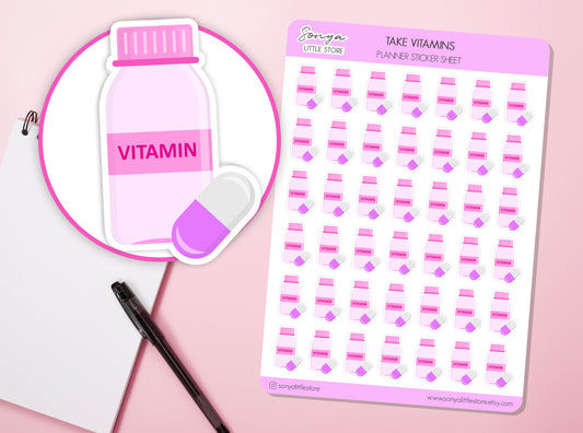 Take Vitamins Reminder Planner Sticker | Medication Reminder Pill Tracking | Meds Tablet Journal Diary Sticker Sheet