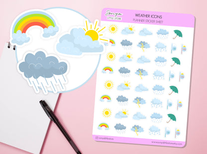 Weather Icons Planner Stickers Weather Tracker Sunny/Cloudy/Rainy Forecast Journal Diary Sticker Sheet