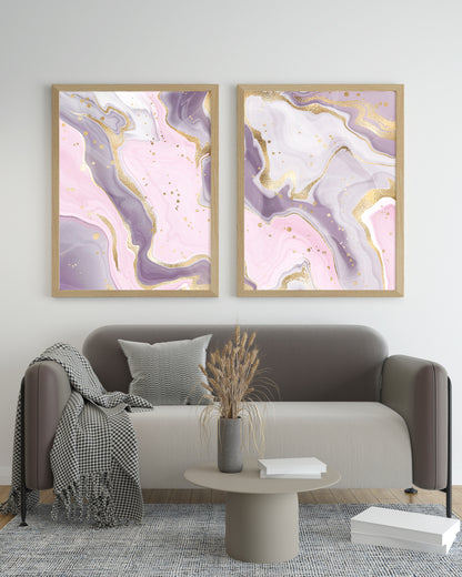 Pink Violet Marble Wall Print Set of 2 | Minimalist Marble Wall Art Poster | Bedroom Wall Decor | Home Decor