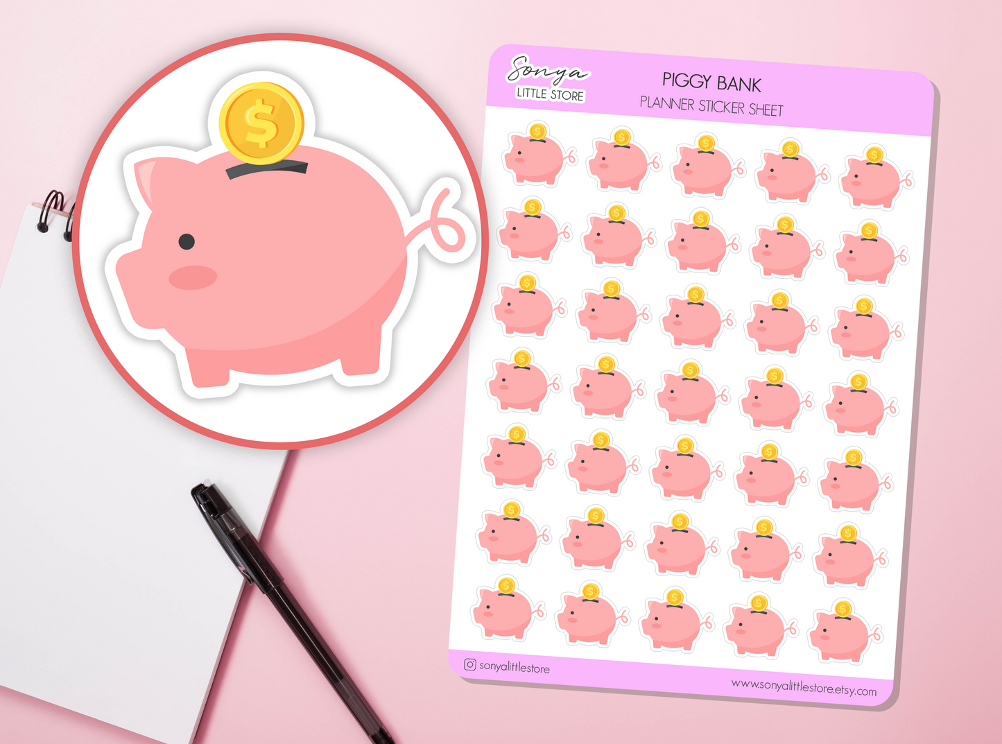 Piggy Bank Planner Stickers Save Money Finance Savings Tracker Budget Sticker Sheet