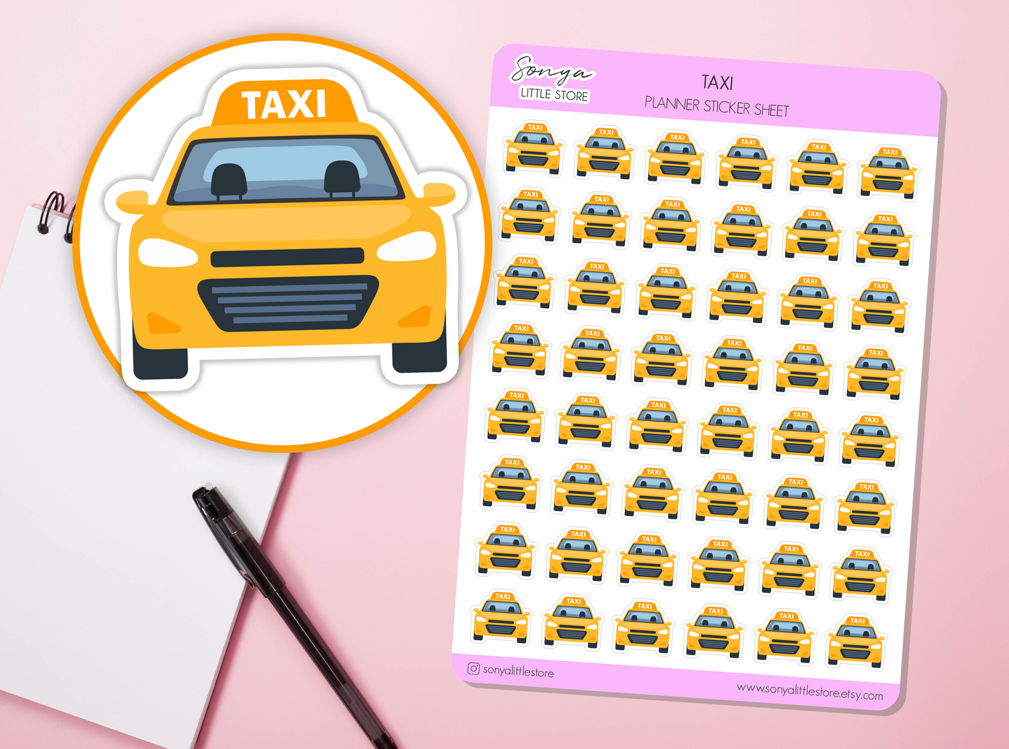 Taxi Planner Stickers Transport Ride Cab Commute Car Icons Sticker Sheet
