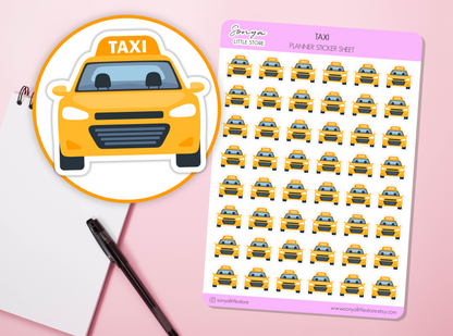 Taxi Planner Stickers Transport Ride Cab Commute Car Icons Sticker Sheet