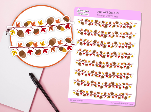 Autumn Garland Planner Stickers Fall Leaves Dividers Borders Bullet Journal Decorative Sticker Sheet