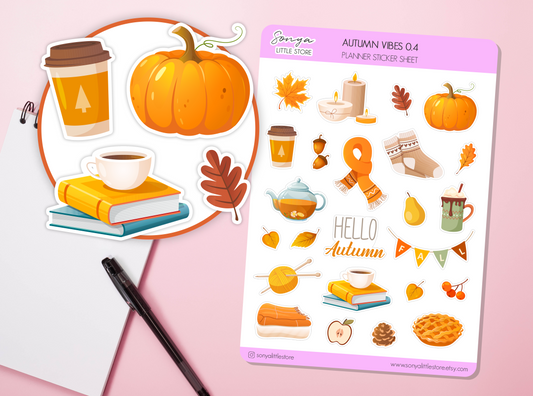 Cosy Autumn Fall Planner Stickers | Autumn Leaves Stickers | Fall Season Pumpkin Tea Hot Chocolate Candles Journal Diary Sticker Sheet