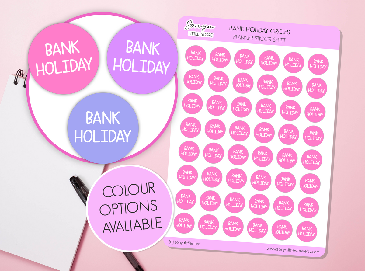Bank Holiday Circles Planner Stickers Functional Reminder Custom Colour Bullet Journal Sticker Sheet