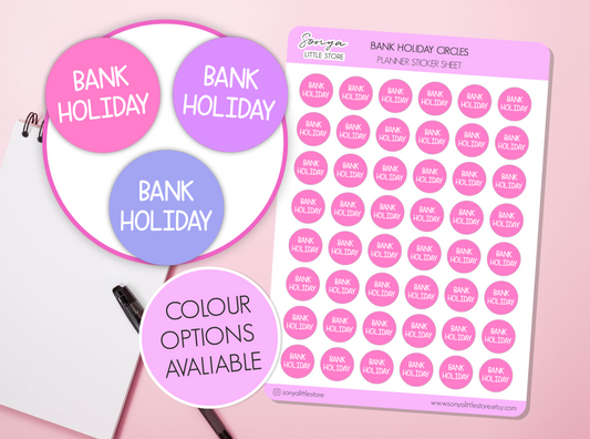 Bank Holiday Circles Planner Stickers Functional Reminder Custom Colour Bullet Journal Sticker Sheet