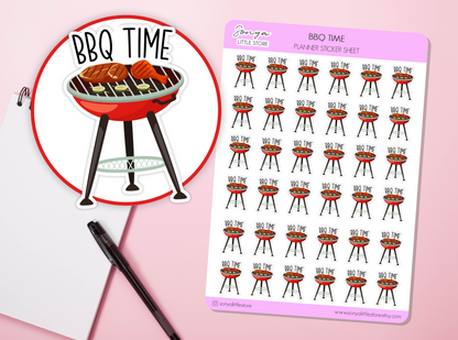 BBQ Time Planner Sticker Grill Barbecue Cooking Food Meal Summer Activity Family Fun Time Summer Party Bullet Journal Sticker Sheet