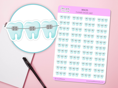 Braces Orthodontist Planner Stickers Dentist Appointment Teeth Aligners Dental Care Bullet Jounral Sticker Sheet