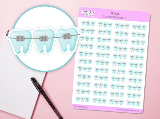 Braces Orthodontist Planner Stickers Dentist Appointment Teeth Aligners Dental Care Bullet Jounral Sticker Sheet