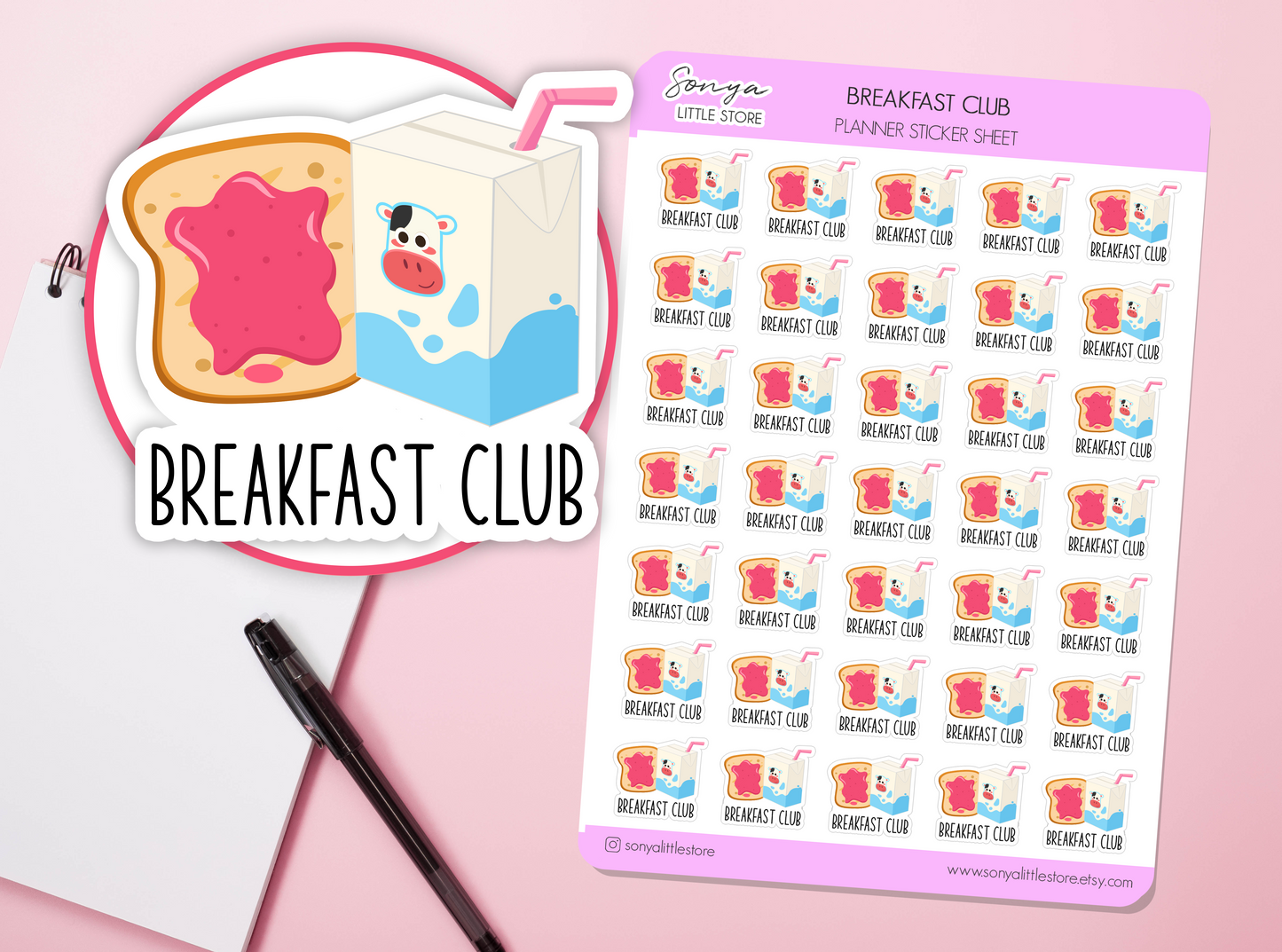 Breakfast Club Planner Stickers | School Club Reminder Lunch Break | Journal Diary Sticker Sheet