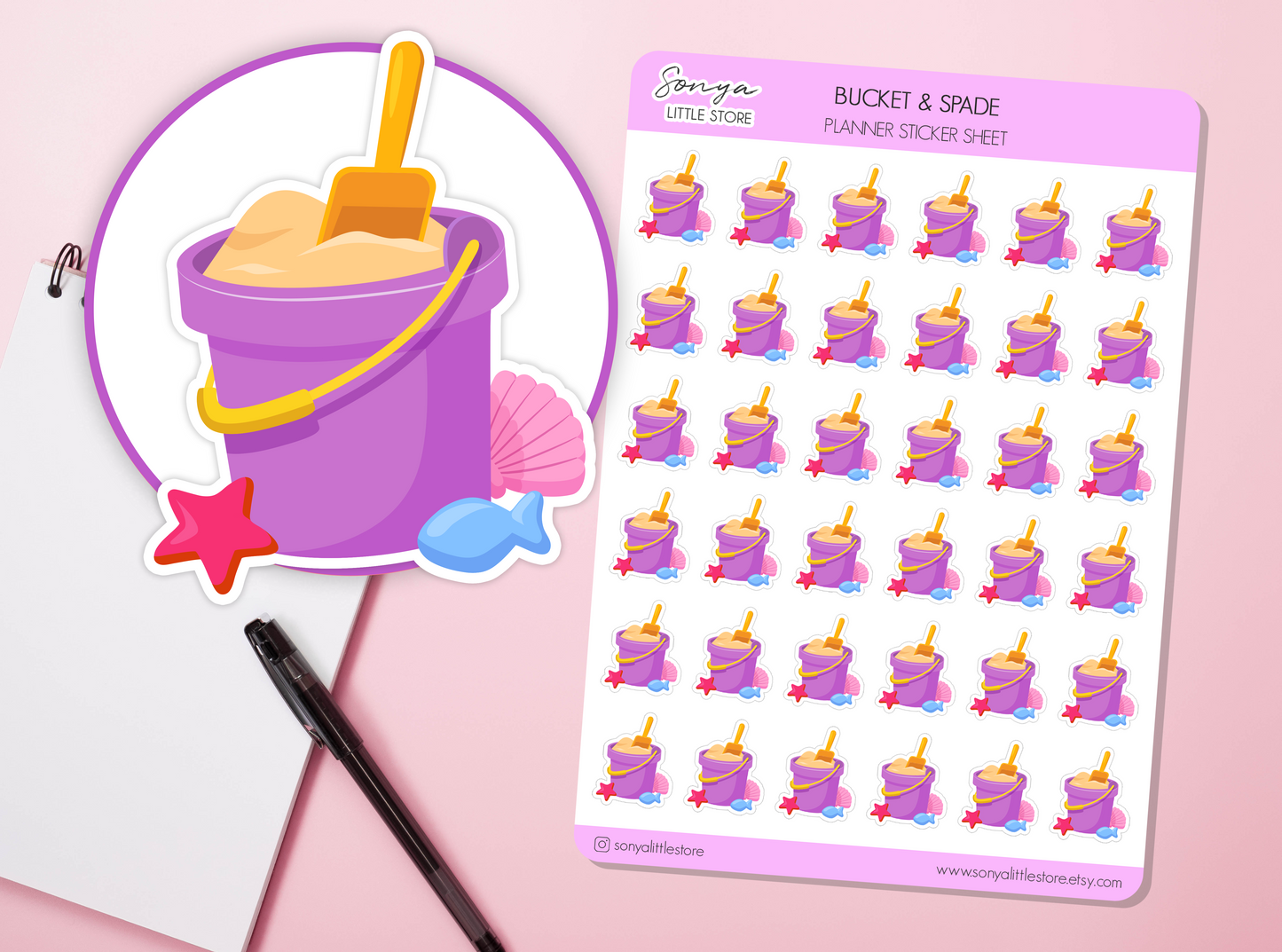 Bucket and Spade Planner Stickers | Beach Day Sand Holiday Kids Bullet Journal Diary Sticker Sheet