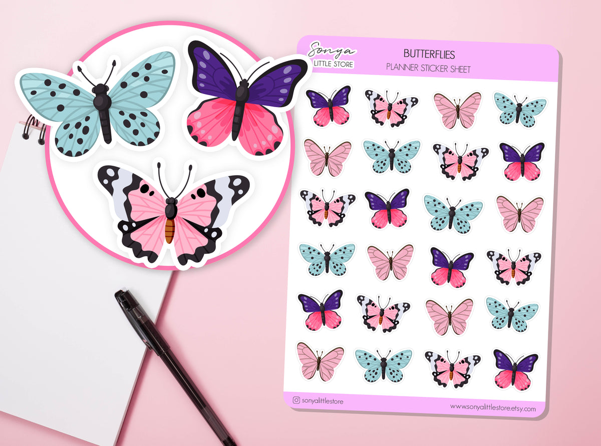 Butterflies Planner Stickers | Colorfull Butterfly Decorative Bullet Journal Diary Sticker Sheet