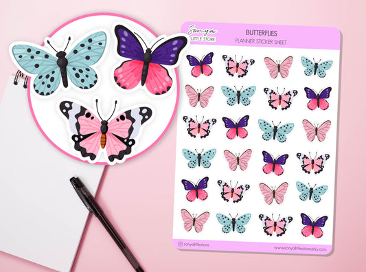Butterflies Planner Stickers | Colorfull Butterfly Decorative Bullet Journal Diary Sticker Sheet