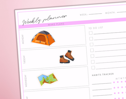 Camping Planner Stickers Outdoor Adventure, Hiking, Campfire, Tent, Fire, Forest Nature Icons Bullet Journal Sticker Sheet