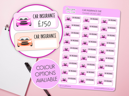Car Insurance Due Planner Stickers Insurance Reminder Pay Bill Tracker Bullet Journal Sticker Sheet