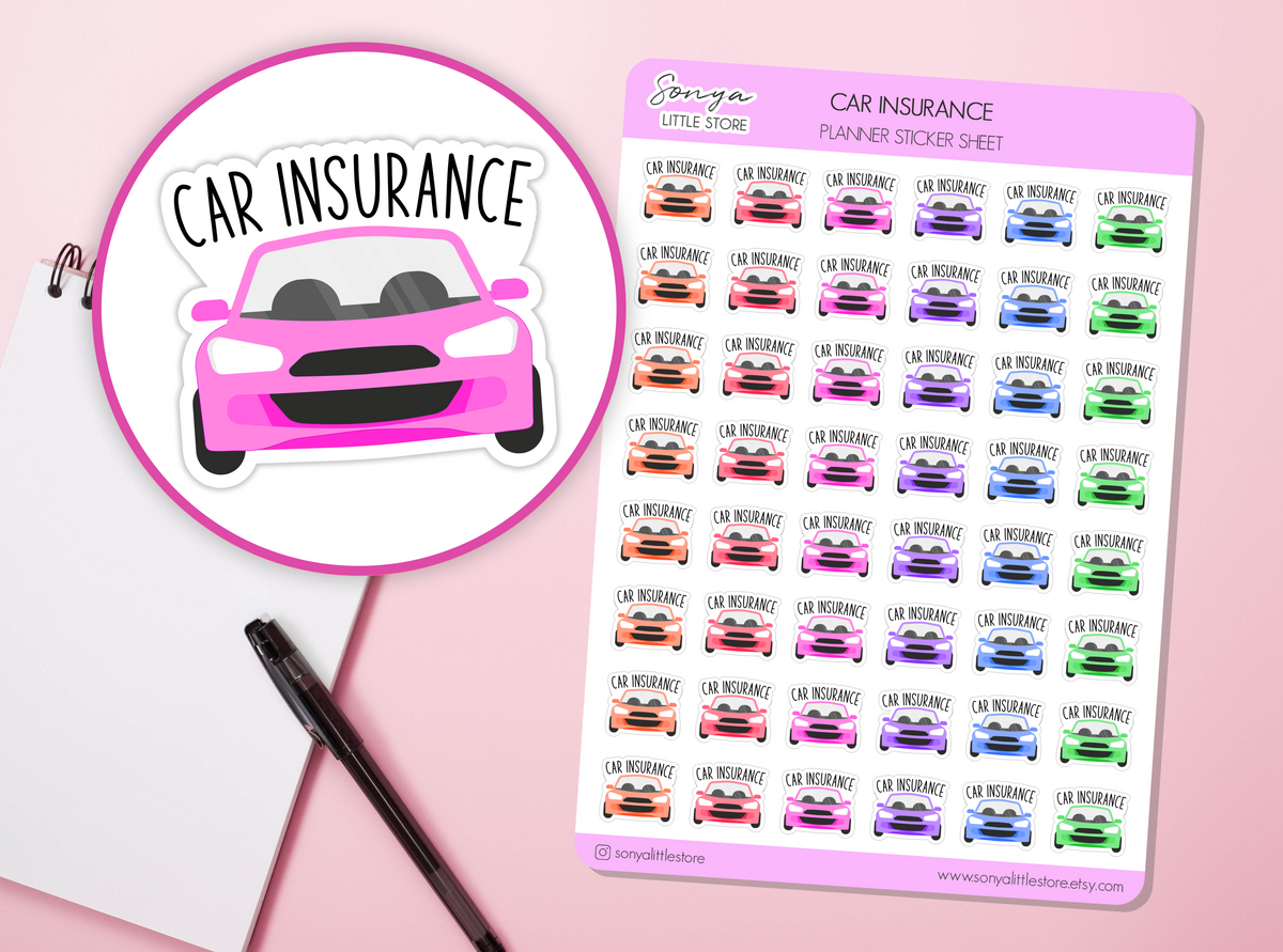 Car Insurance Planner Stickers Insurance Reminder Pay Bill Finance Money Tracker Bullet Journal Sticker Sheet