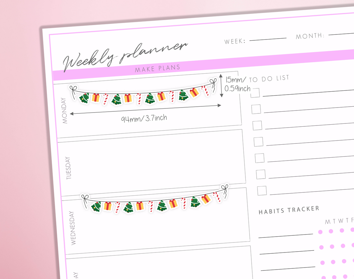 Christmas String Garland Dividers Planner Stickers Festive Candy Cane, Presents Journal Diary Borders Decorative Sticker Sheet
