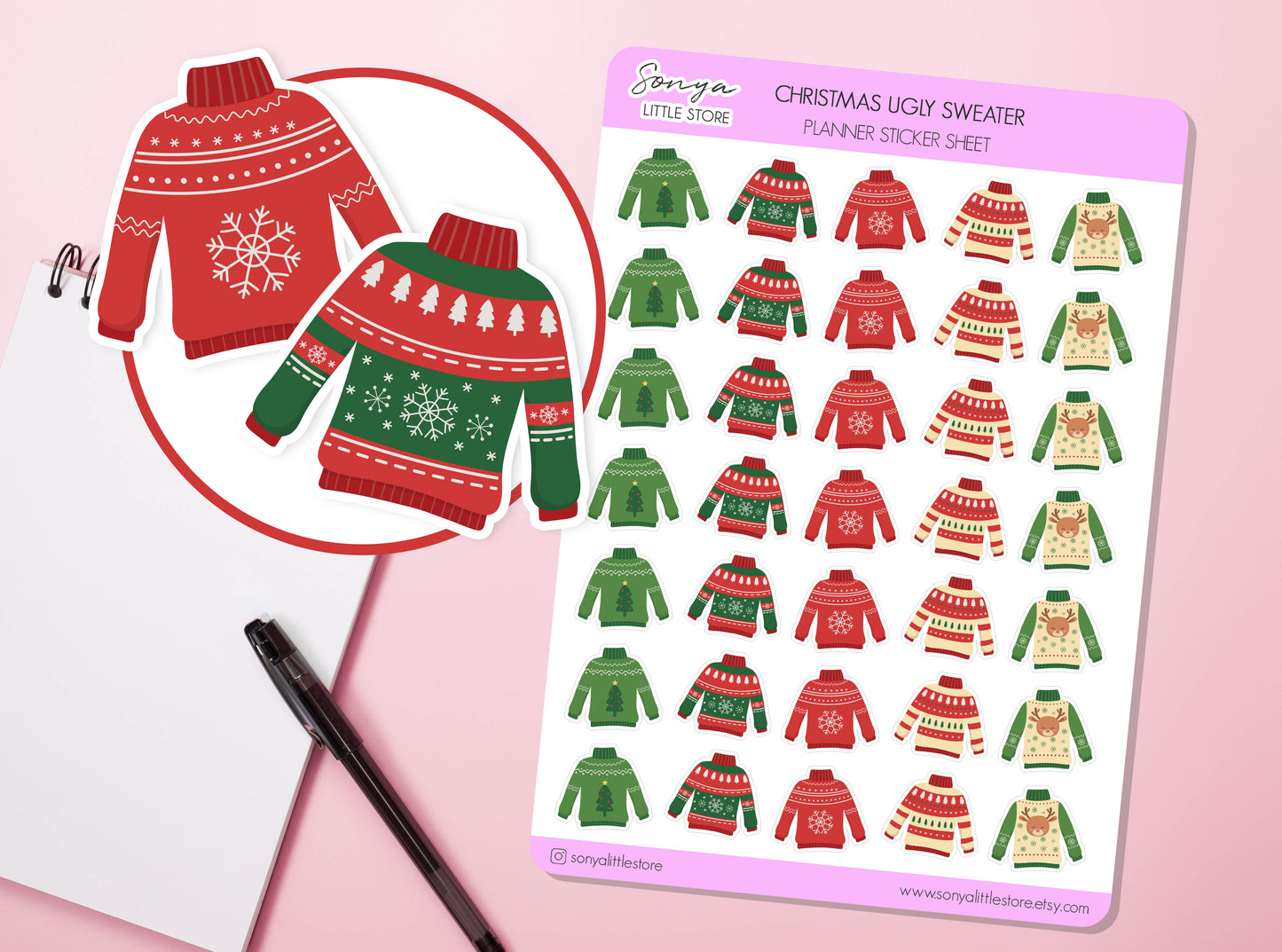 Christmas Ugly Sweater Planner Stickers Christmas Jumper Diary Journal Sticker Sheet