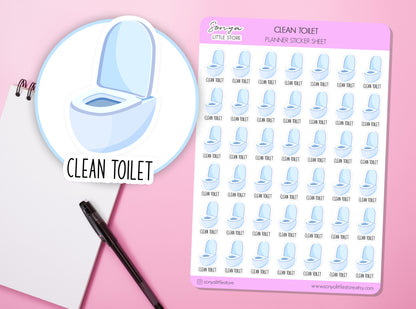 Clean Toilet Planner Stickers | Chores Functional Stickers | Clean Bathroom Planner | Cleaning Bullet Journal Diary Sticker Sheet