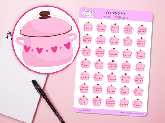 Cooking Pot Planner Sticker Cook Dinner Reminder Meal Prep Kitchen Bullet Journal Sticker Sheet