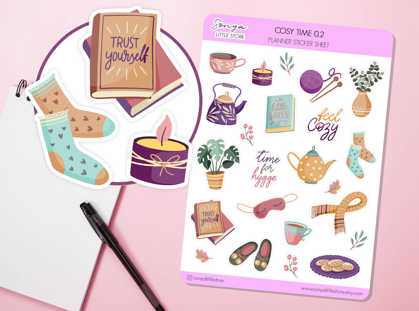 Cosy Time Planner Stickers | Home Relax Chill Hygge Bullet Journal Diary Sticker Sheet