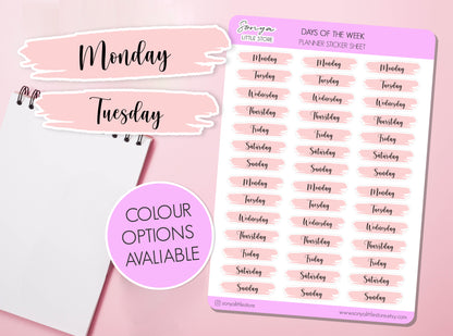 Days of the Week Planner Stickers Day Covers Custom Colour Weekly Bullet Journal Diary Sticker Sheet