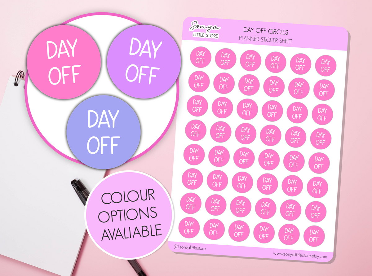 Day Off Circles Planner Stickers Functional Work Rest Day Custom Colour Bullet Journal Sticker Sheet