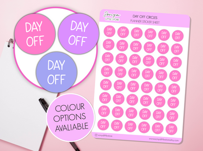 Day Off Circles Planner Stickers Functional Work Rest Day Custom Colour Bullet Journal Sticker Sheet