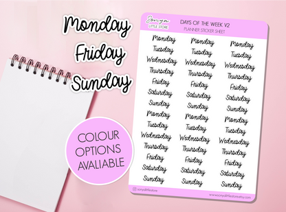 Days of the Week Planner Stickers Weekly Custom Colour Daily Bullet Journal Diary Sticker Sheet