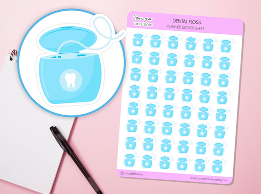 Dental Floss Planner Stickers Dental Floss Tracker Care Teeth Dentist Appointment Selfcare Hygiene Bullet Journal Sticker Sheet