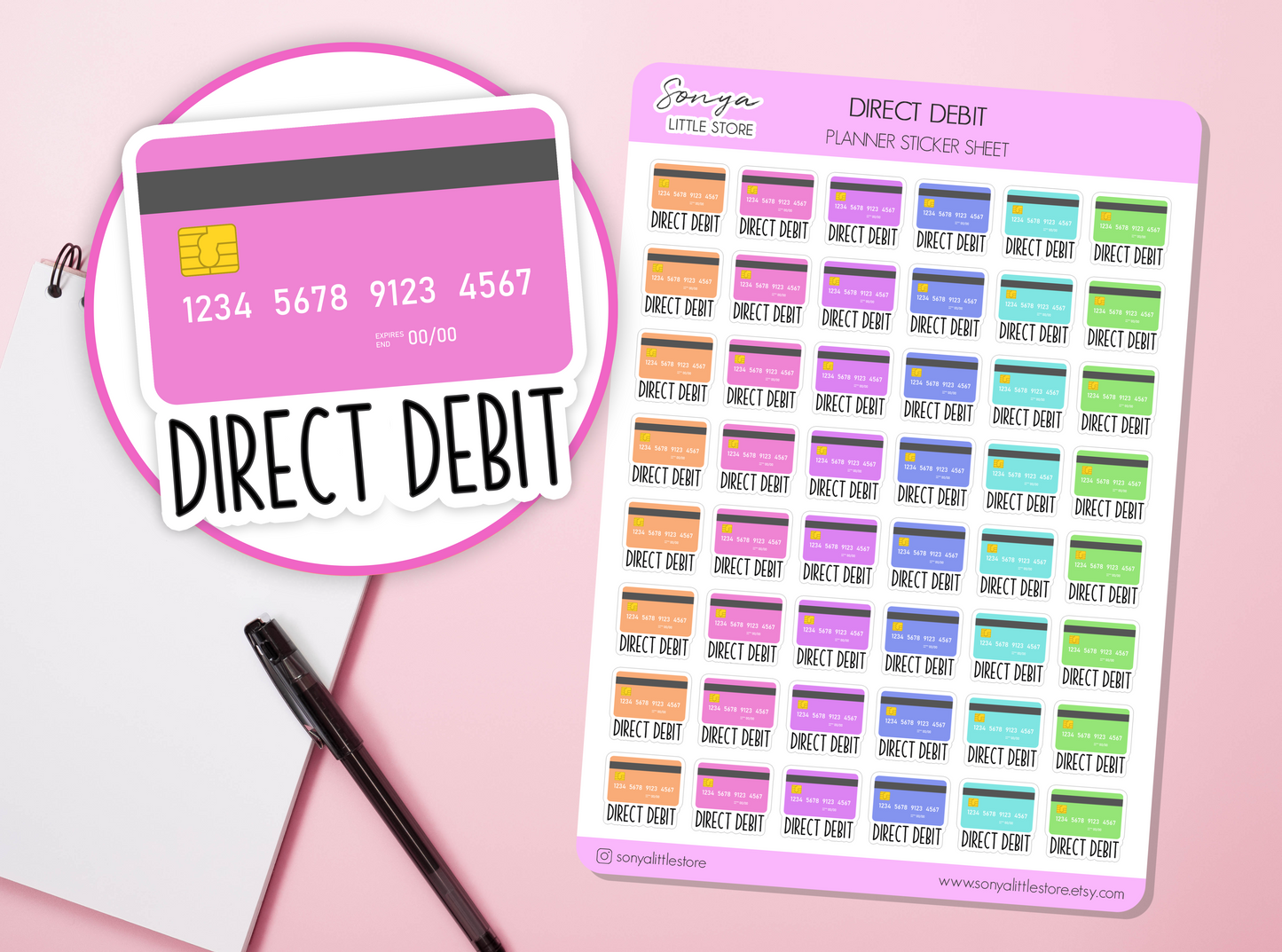 Direct Debit Bill Planner Stickers | Credit Card Pay Bill Reminder Journal Diary Sticker Sheet