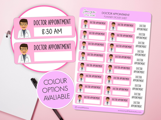 Doctor Appointment Planner Stickers | Hospital Nurse Health Medical Reminder Box Custom Colour Bullet Journal Diary Sticker Sheet