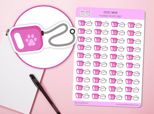 Dog Walk Planner Stickers | Walking Dog Reminder | Dog Leash Pet Care Journal Diary Sticker Sheet