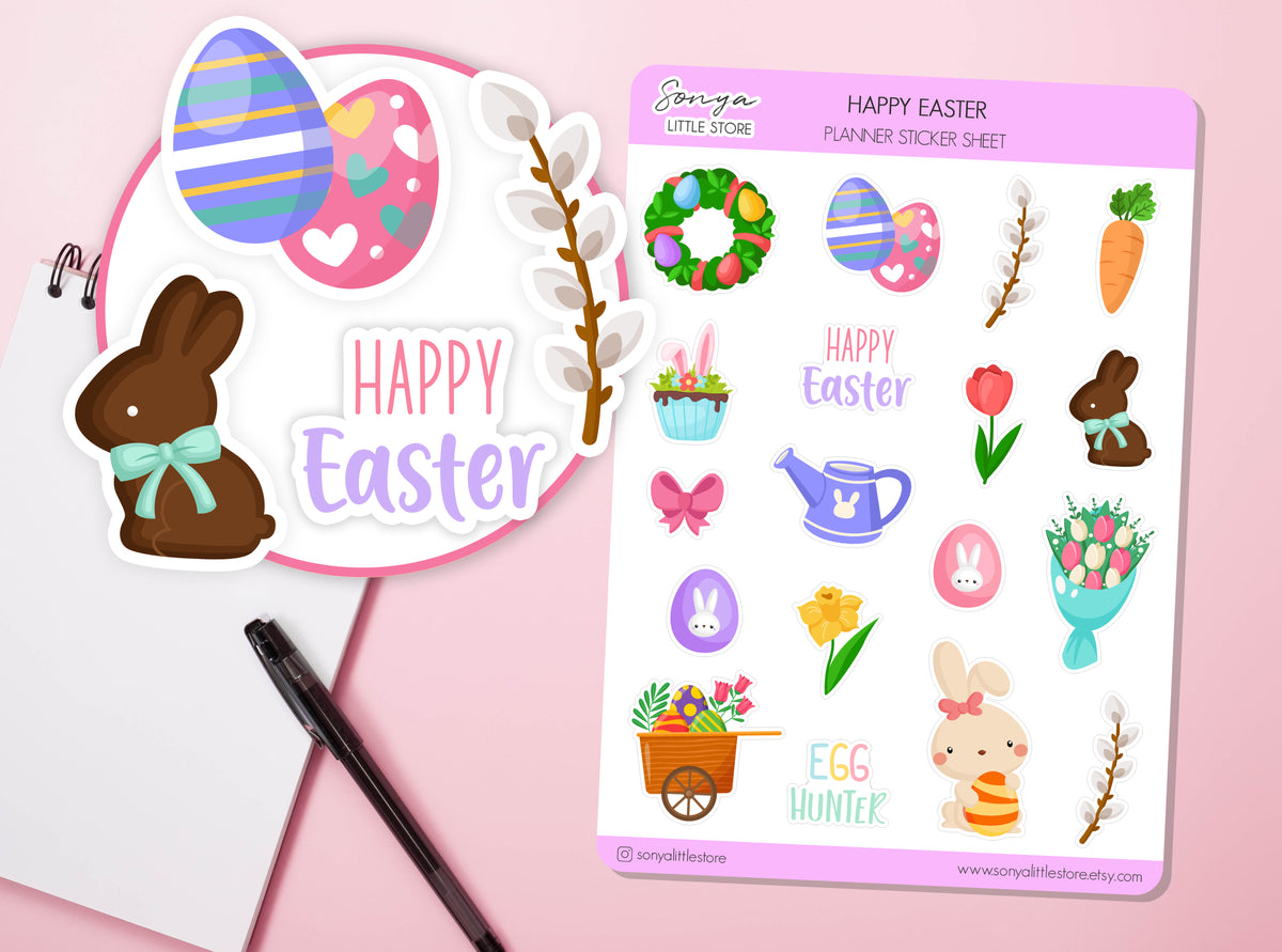 Happy Easter Planner Stickers Eggs Spring Easter Journal Diary Sticker Sheet