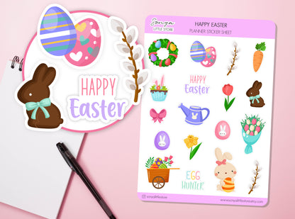 Happy Easter Planner Stickers Eggs Spring Easter Journal Diary Sticker Sheet