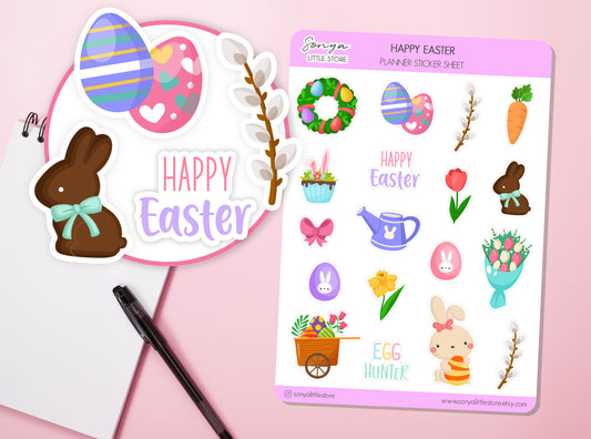 Happy Easter Planner Stickers Eggs Spring Easter Journal Diary Sticker Sheet