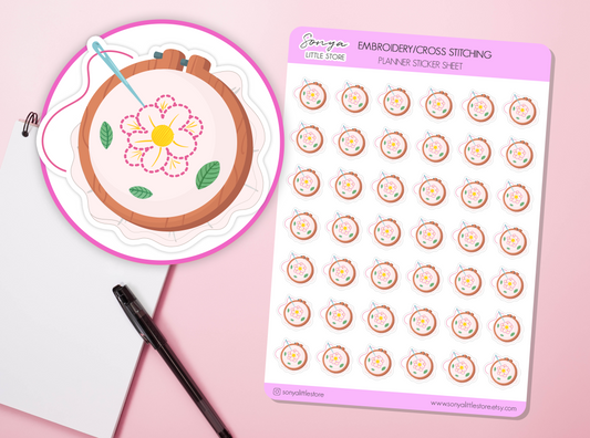 Embroidery Cross Stitching Planner Stickers Crochet Hobby Free Time Activity Cross Stitch Bullet Journal Sticker Sheet