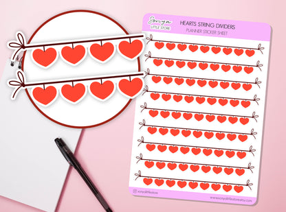 Hearts Dividers Planner Stickers | Valentine's day Borders Garlands String Rope Journal Diary Sticker Sheet