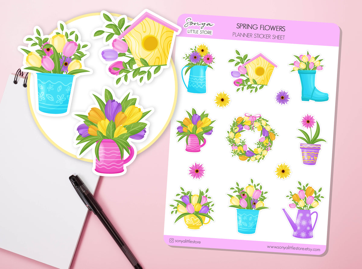 Spring Flowers Planner Stickers Season Time Journal Diary Sticker Sheet