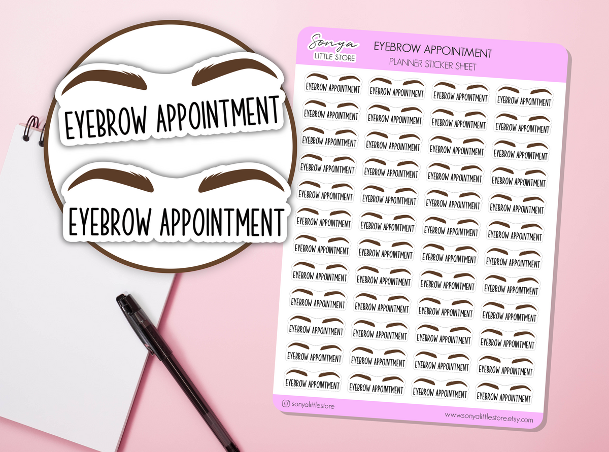 Eyebrow Appointment Planner Stickers | Brow Wax & Tint Reminder Selfcare Beauty Treatment Diary Journal Sticker Sheet