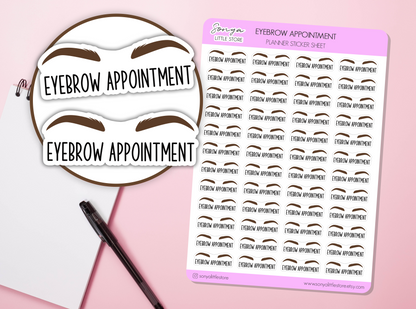 Eyebrow Appointment Planner Stickers | Brow Wax & Tint Reminder Selfcare Beauty Treatment Diary Journal Sticker Sheet