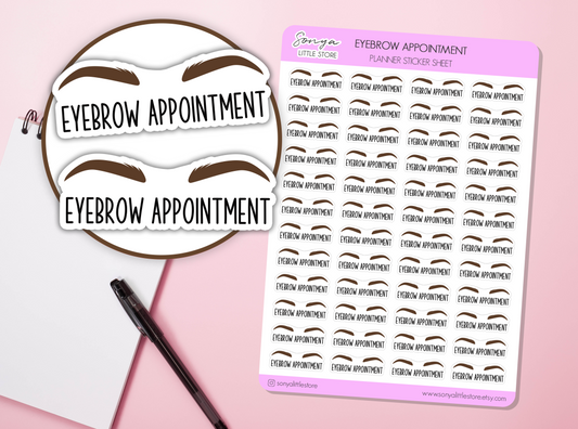 Eyebrow Appointment Planner Stickers | Brow Wax & Tint Reminder Selfcare Beauty Treatment Diary Journal Sticker Sheet