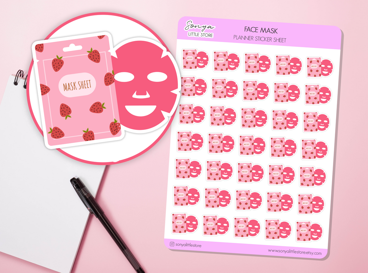 Face Mask Planner Stickers Skincare Routine Pamper Night Beauty Day Selfcare Day Cosy Relax Bullet Journal Sticker Sheet