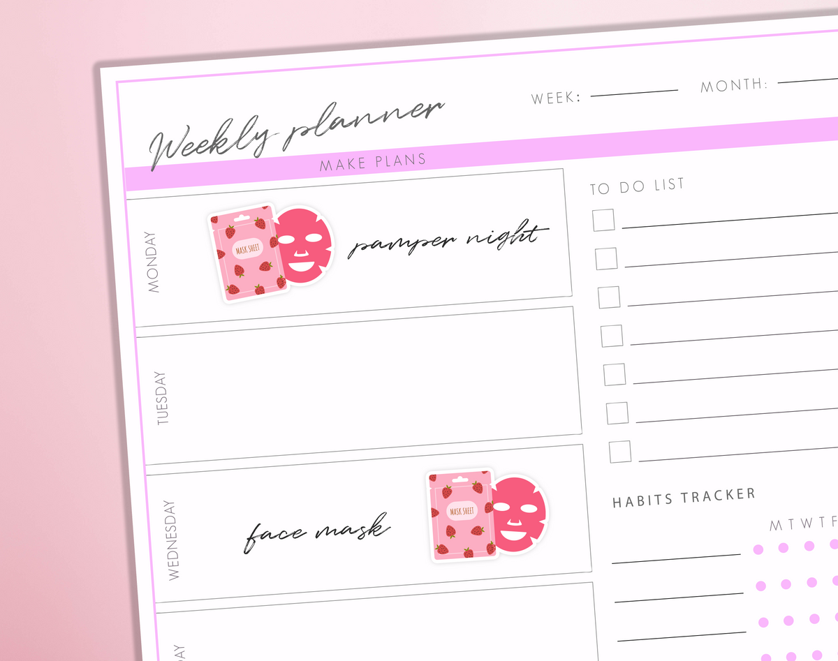 Face Mask Planner Stickers Skincare Routine Pamper Night Beauty Day Selfcare Day Cosy Relax Bullet Journal Sticker Sheet